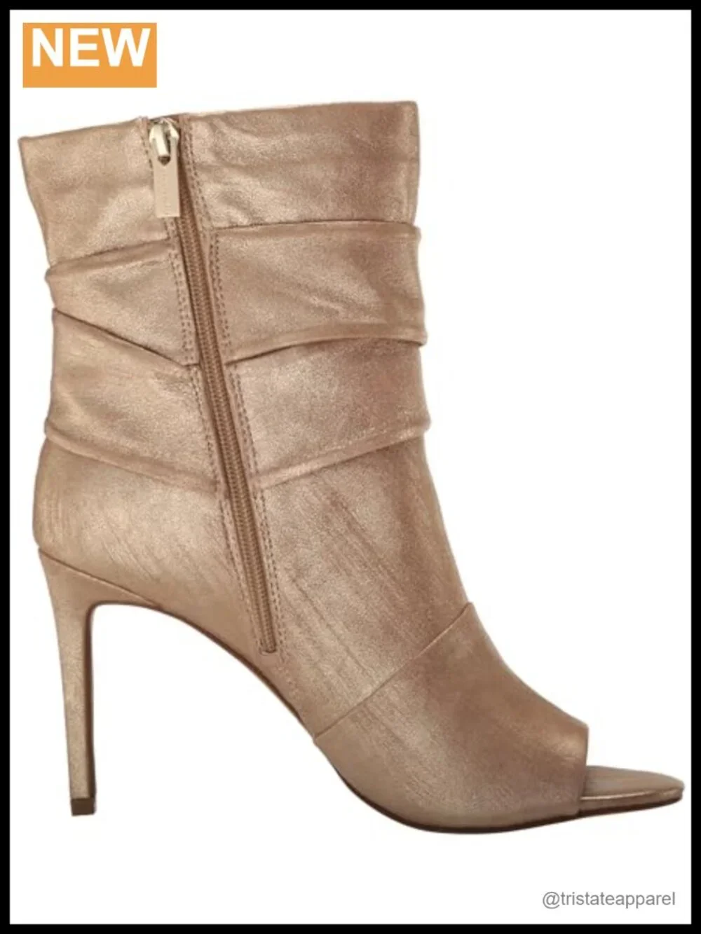 Leather Open Toe Ankle Bootie, Zipper Closure, Stiletto Heel, Fall